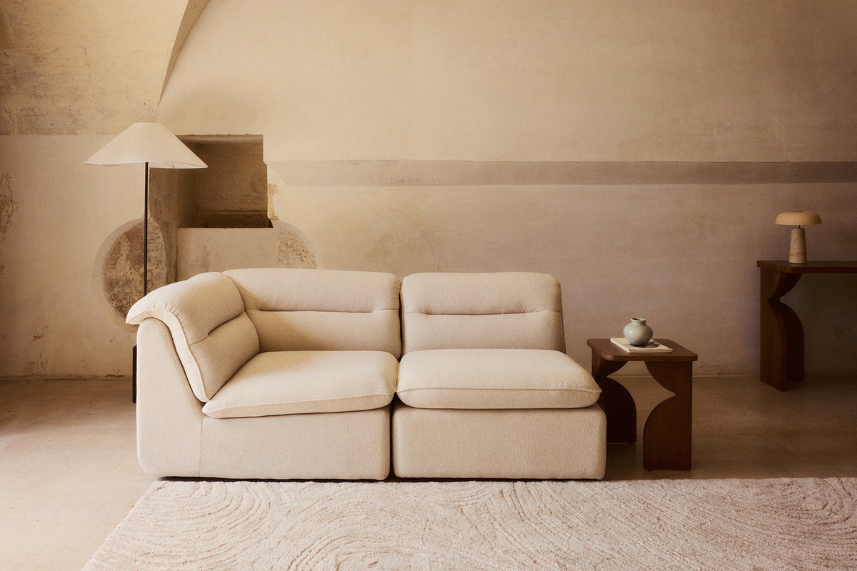 canapé modulable Pulp 2 modules - bouclette beige sahara - vue de trois quarts