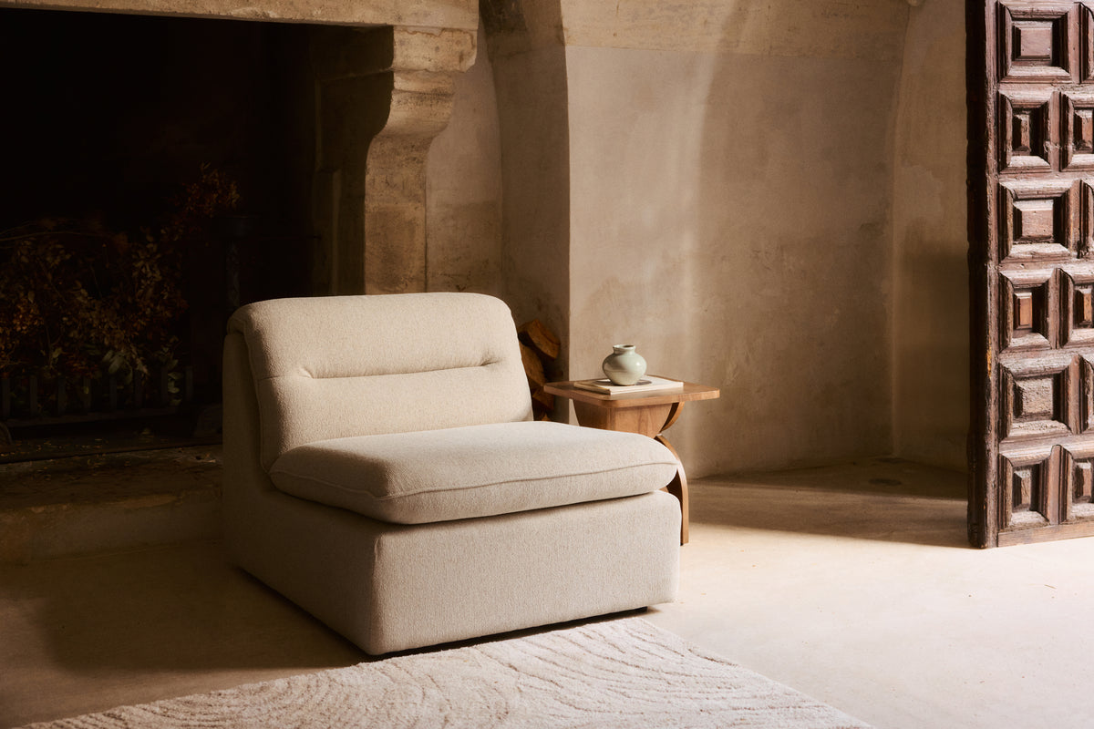 fauteuil Pulp - bouclette beige sahara - vue de trois quarts