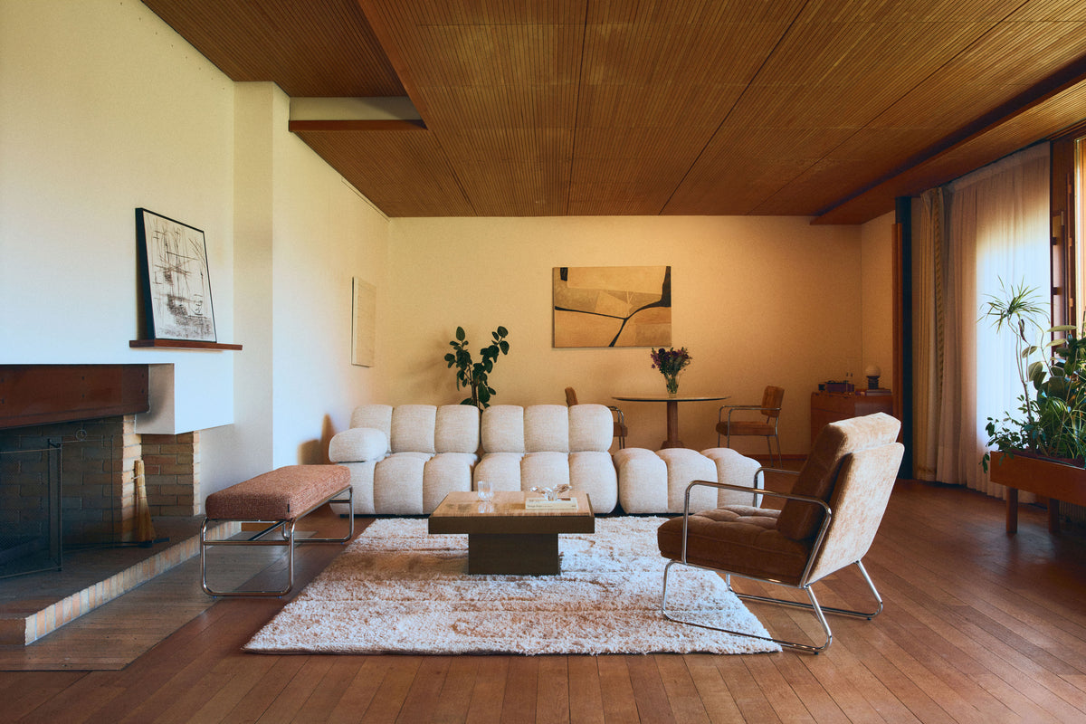 Tapis Ammara en polyester recyclé blanc et beige, poils longs - NV GALLERY