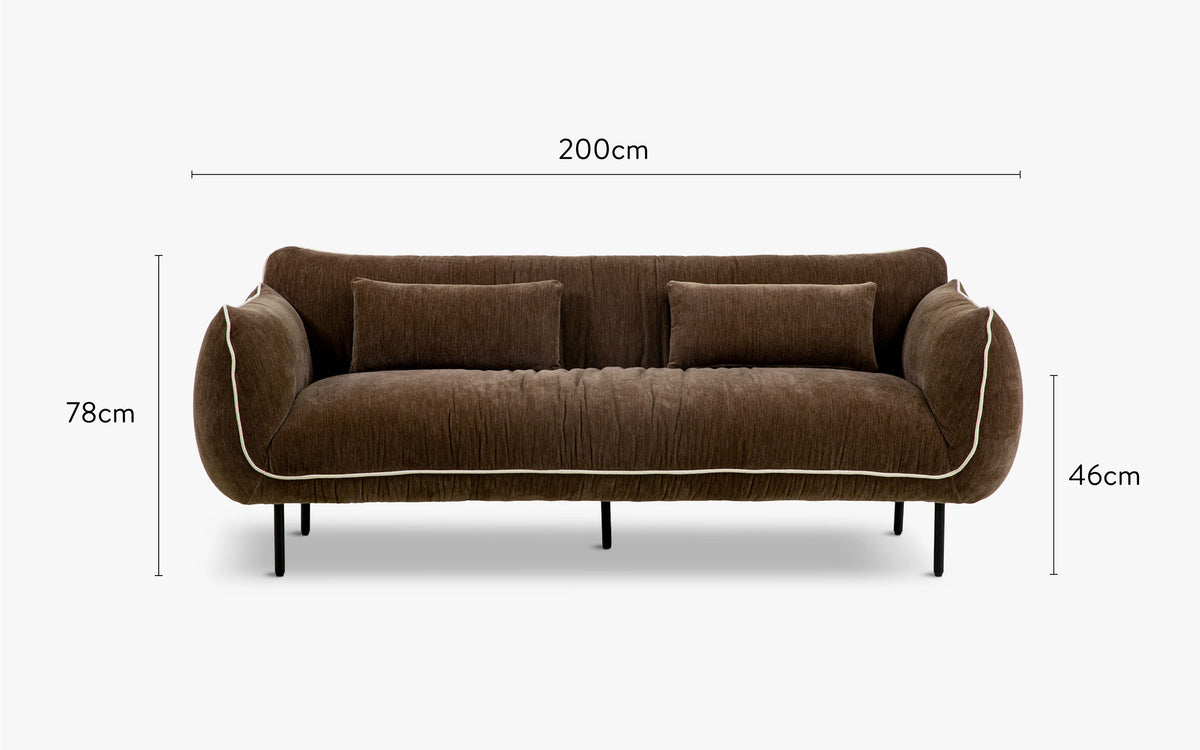 dimensions côté canapé fanny velours marron chenillé 3 places