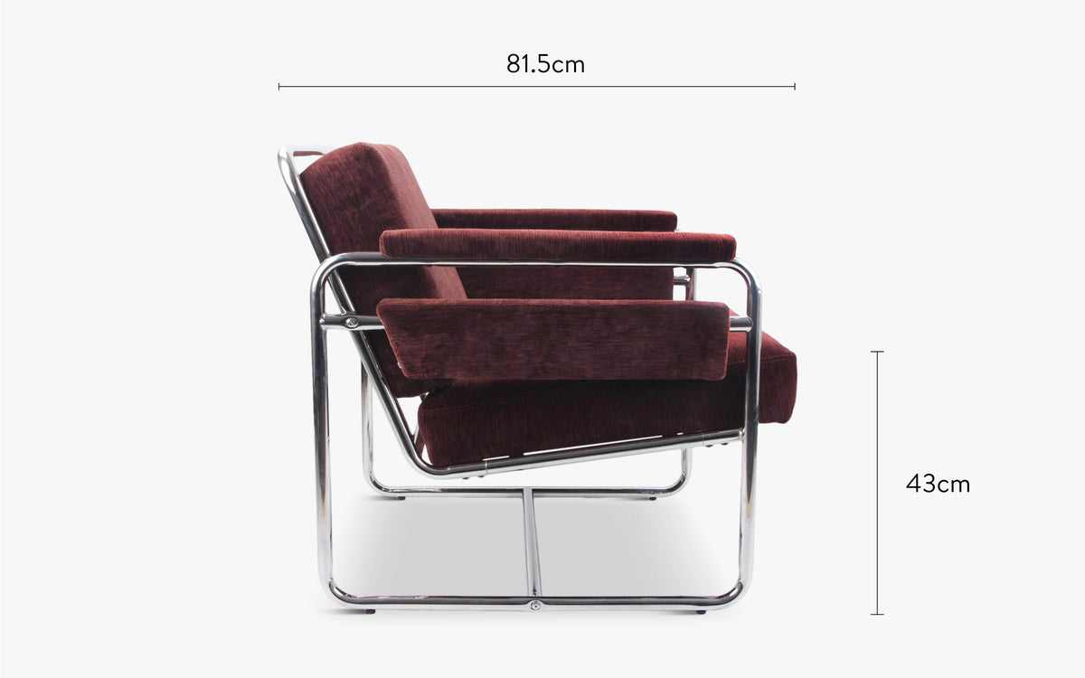 dimensions côté fauteuil kyle velours bordeaux ligné