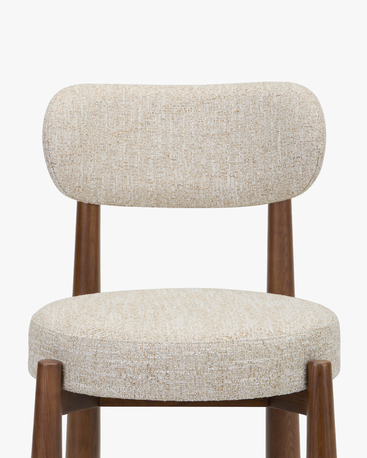 chaise de salle à manger UBUD - dossier arrondi et assise ronde en tweed écru meringue, vue de face