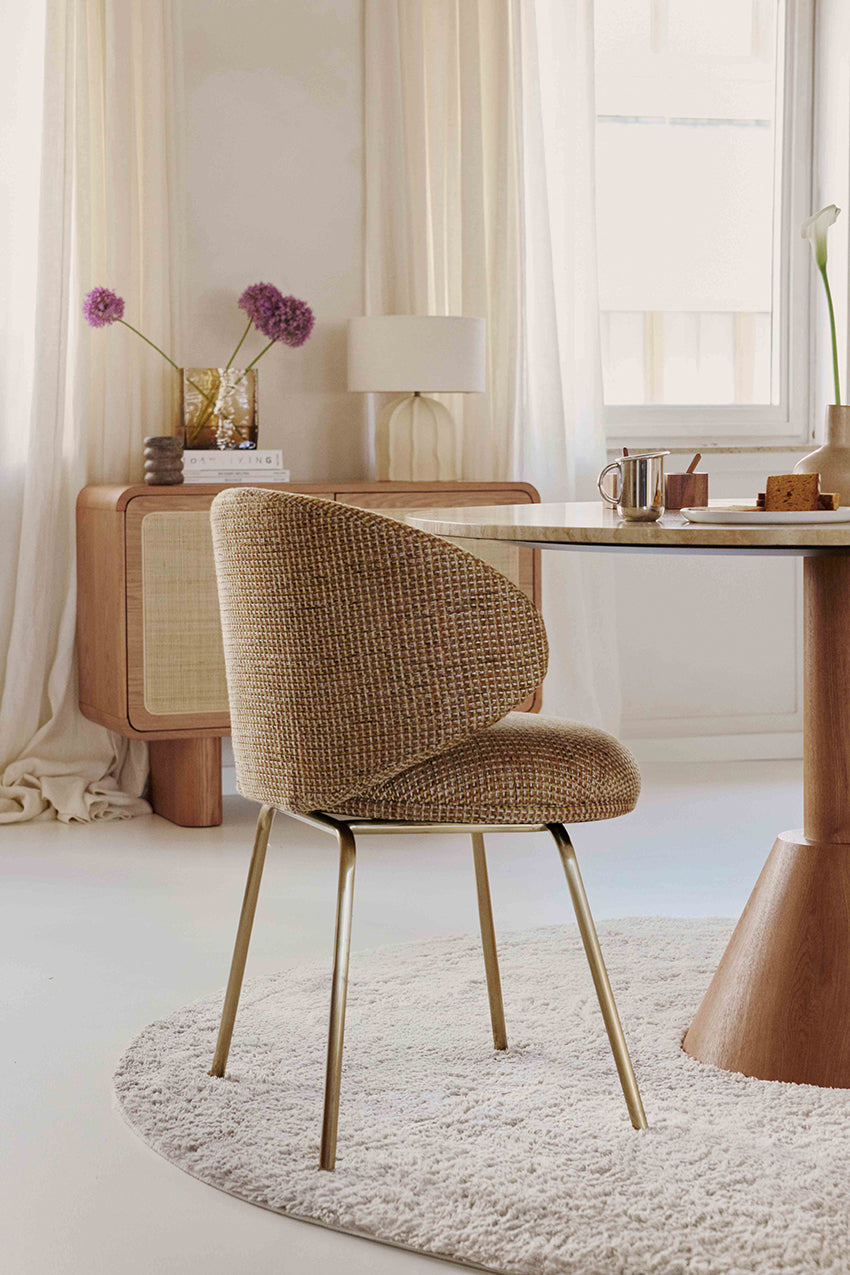 chaise Savio - tweed jaune miami et piètement laiton - vue de dos