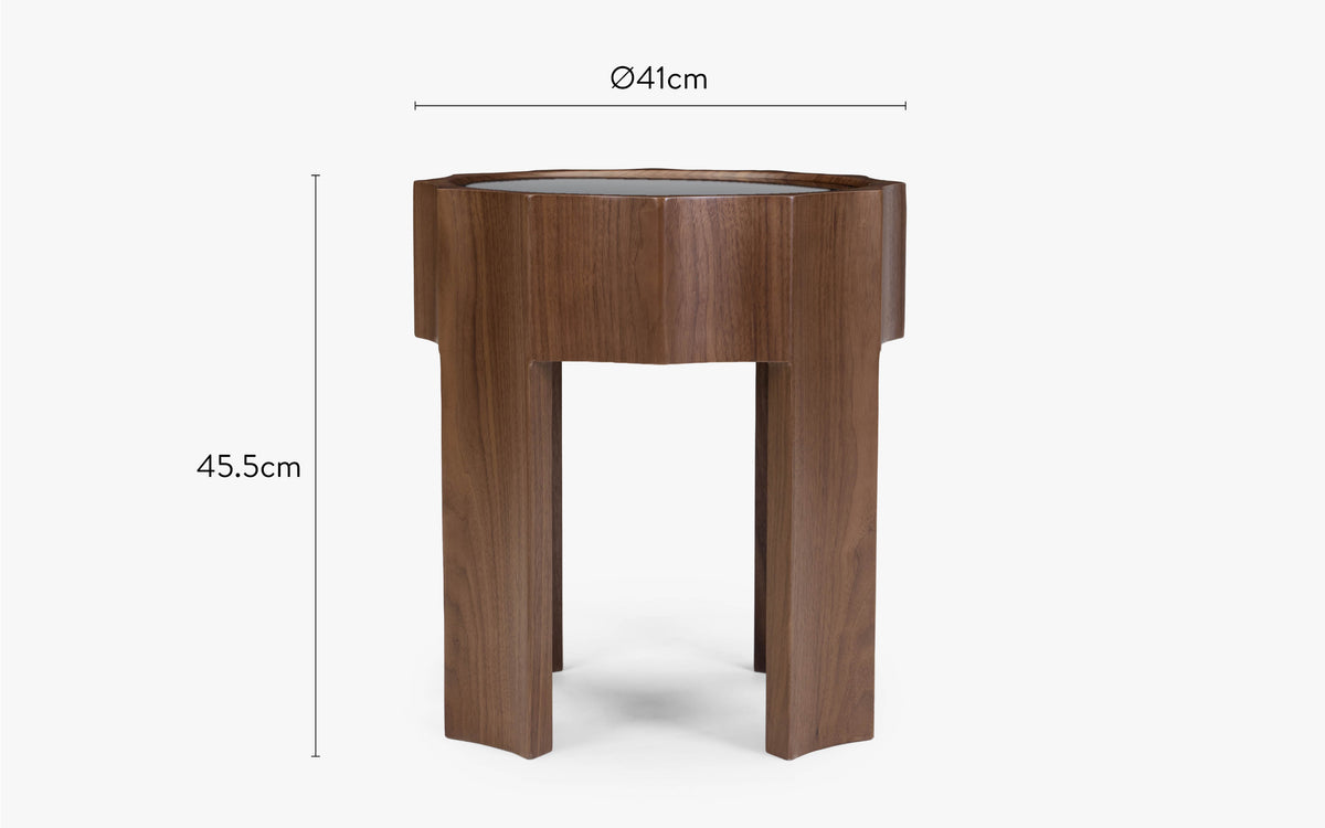 dimensions table d'appoint cannelata verre fumé noir
