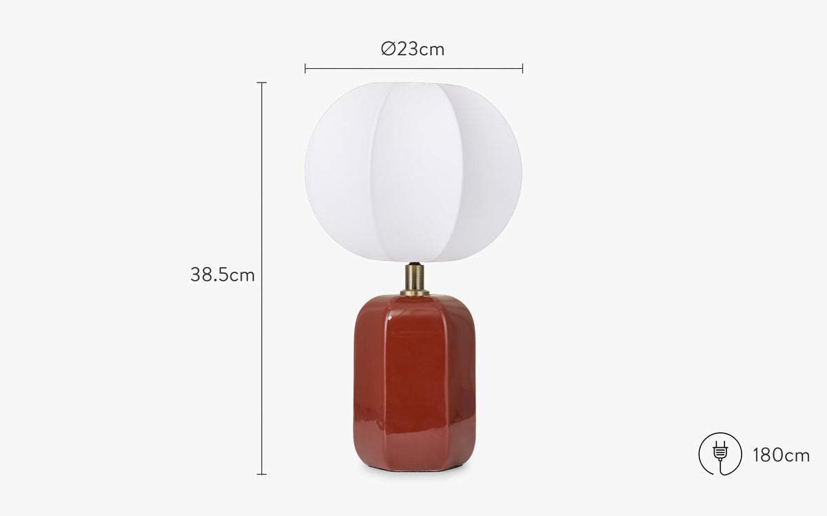 dimensions lampe AGATHA céramique marron brique & tissu blanc